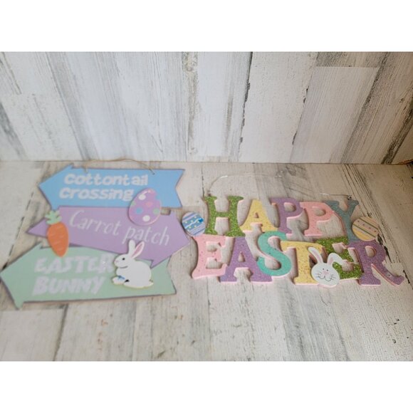 Happy Easter carrot patch arrow jelly beans spring hanging sign decor - Picture 1 of 8